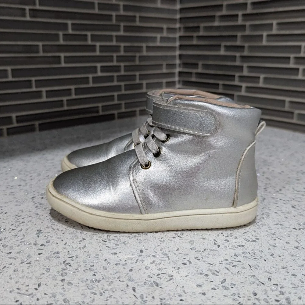 Monkey Feet USA silver High Top Sneaker Ankle Boot Toddler Kid Little Girl 2-3